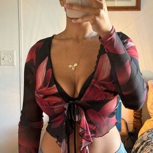 Windsor Black and Red Sheer Floral Blouse